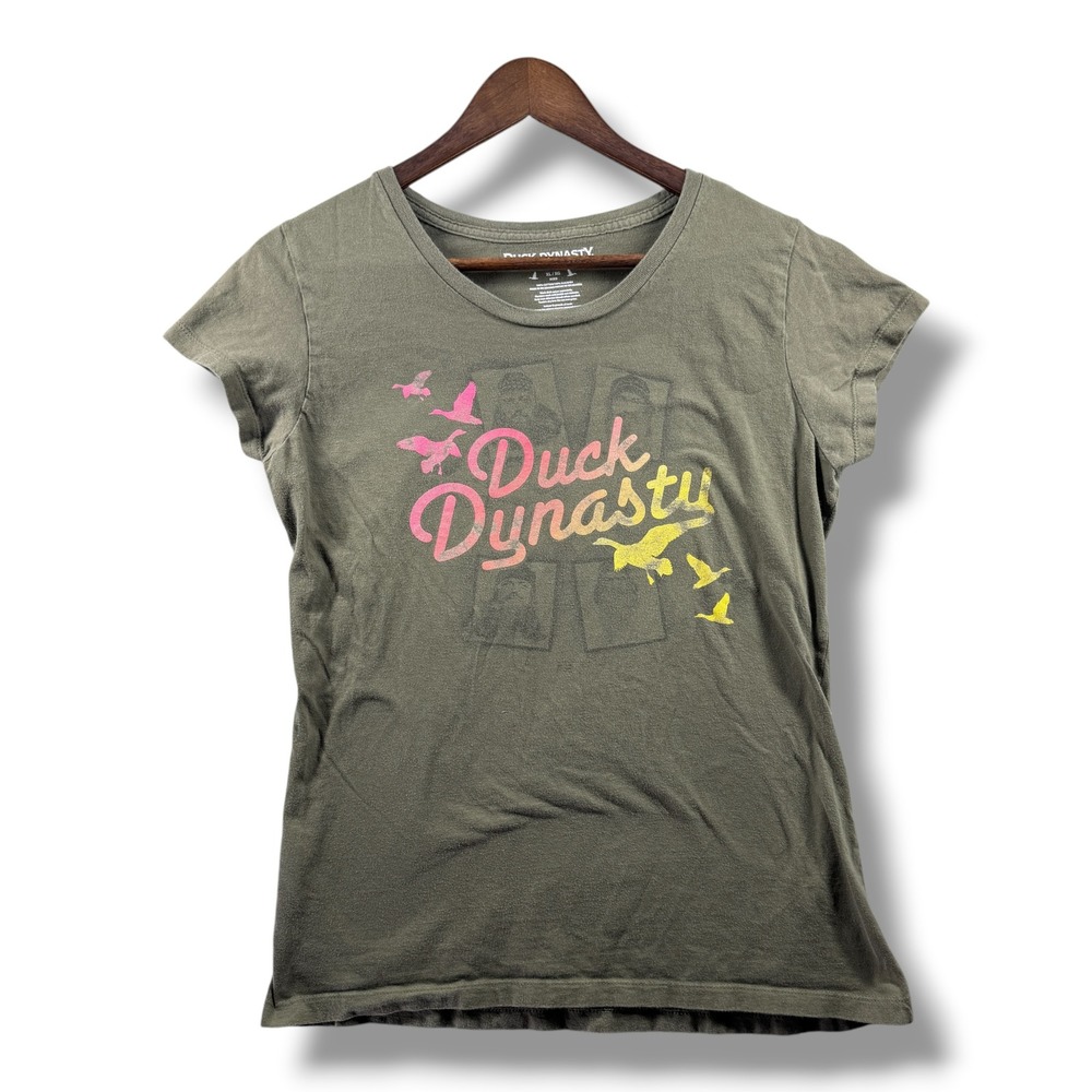 Duck Dynasty Womens Graphic T-Shirt Olive Green Cotton Short Sleeve XL A&E 2013